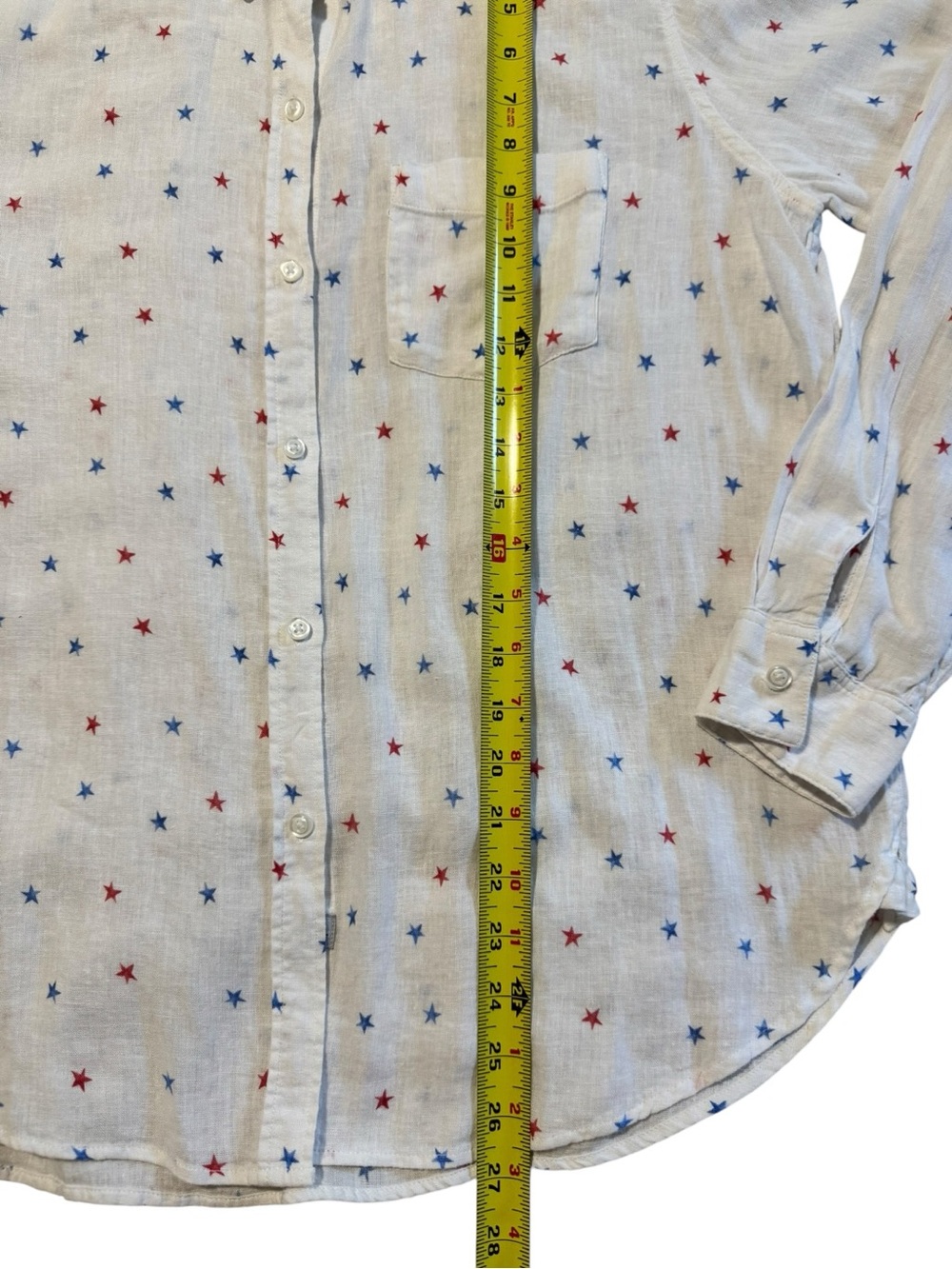 Rails Star Print Button Down Shirt White Red Blue Linen Blend Medium - Picture 11 of 11